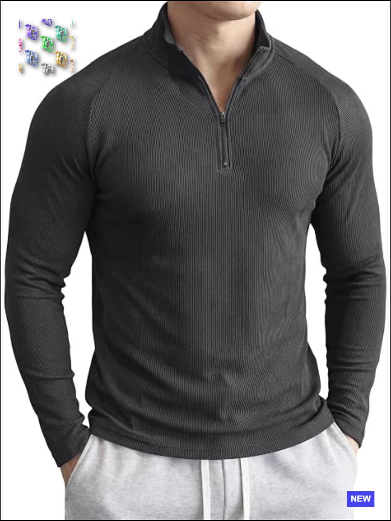 Men's Quarter Zip Pullover Slim Fit Ribbed Soft Athletic Long Sleeve Workout